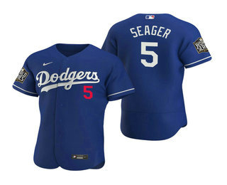 Men Los Angeles Dodgers #5 Corey Seager Royal 2020 World Series Authentic Flex Nike Jersey